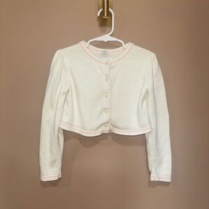 Janie and Jack 100% cotton Cream Knit Cardigan with Pink Trim